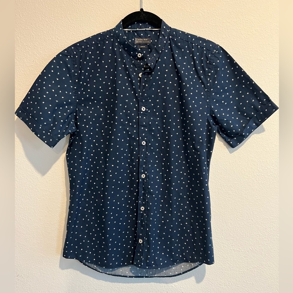 Zara Dark Blue Patterned Casual Shirt